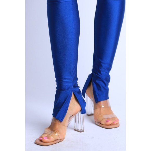 Women's Zipper Front Slit Flare Fit Leggings Yoga Blue Mocha Olive S M L - Picture 4 of 12